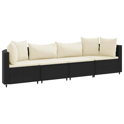 vidaXL 4-tlg. Garten-Sofagarnitur mit Kissen Schwarz Poly Rattan