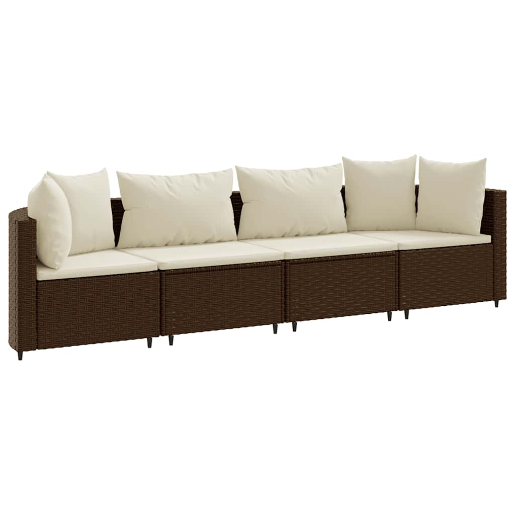 vidaXL 4-tlg. Garten-Sofagarnitur mit Kissen Braun Poly Rattan