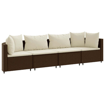 vidaXL 4-tlg. Garten-Sofagarnitur mit Kissen Braun Poly Rattan