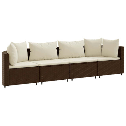 vidaXL 4-tlg. Garten-Sofagarnitur mit Kissen Braun Poly Rattan