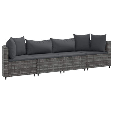 vidaXL 4-tlg. Garten-Sofagarnitur mit Kissen Grau Poly Rattan