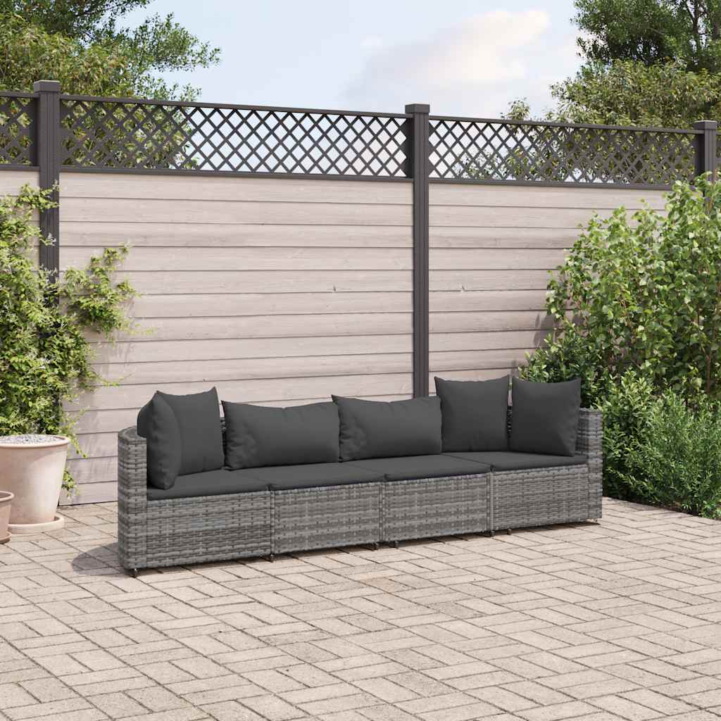 vidaXL Salon de jardin 4 pcs avec coussins Gris Résine tressée
