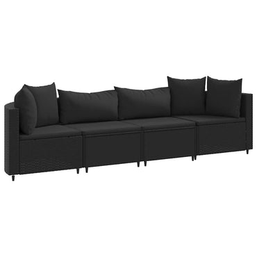 vidaXL 4-tlg. Garten-Sofagarnitur mit Kissen Schwarz Poly Rattan