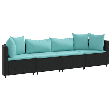 vidaXL 4-tlg. Garten-Sofagarnitur mit Kissen Schwarz Poly Rattan