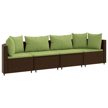vidaXL 4-tlg. Garten-Sofagarnitur mit Kissen Braun Poly Rattan