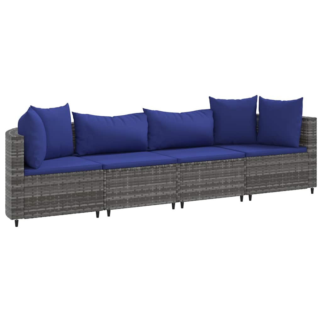 vidaXL Salon de jardin 4 pcs avec coussins Gris Résine tressée