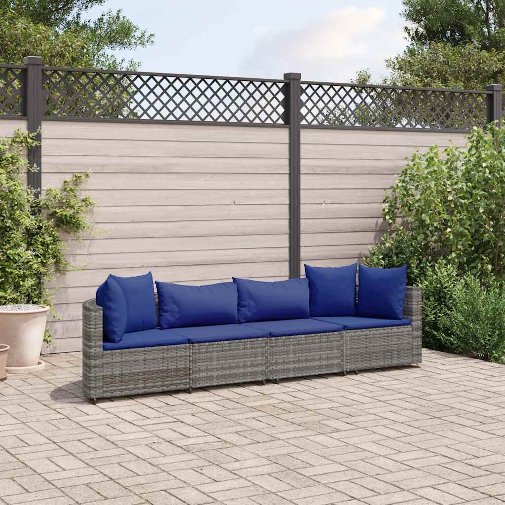 vidaXL Salon de jardin 4 pcs avec coussins Gris Résine tressée
