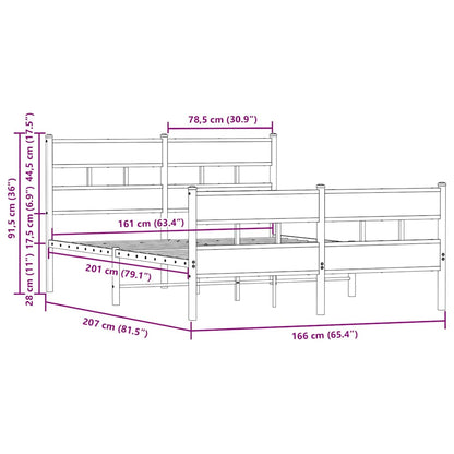 Metallbett ohne Matratze Braun Eichen-Optik 160x200 cm