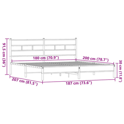 Metallbett ohne Matratze Braun Eichen-Optik 180x200 cm