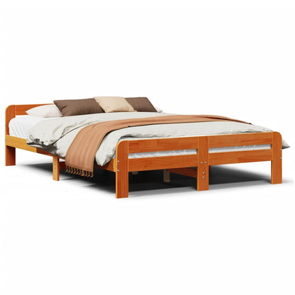 vidaXL Massivholzbett ohne Matratze Wachsbraun 140x200 cm Kiefernholz