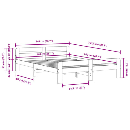 vidaXL Massivholzbett ohne Matratze Wachsbraun 140x200 cm Kiefernholz