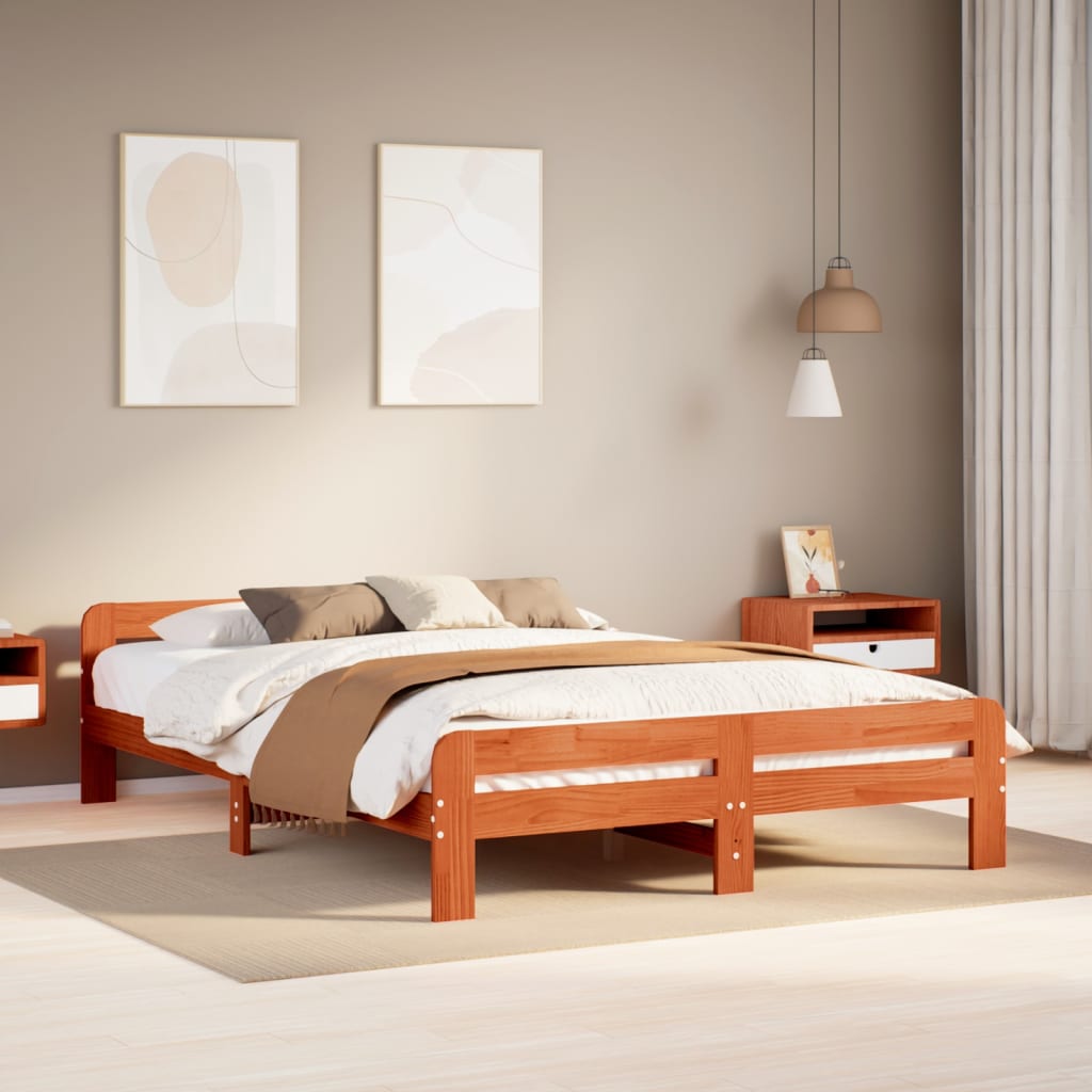 vidaXL Massivholzbett ohne Matratze Wachsbraun 140x200 cm Kiefernholz