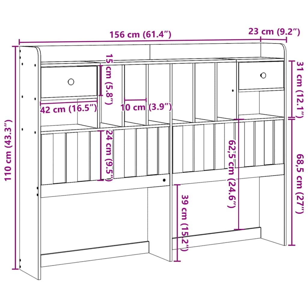 Kopfteil mit Stauraum Wachsbraun 150 cm Massivholz Kiefer