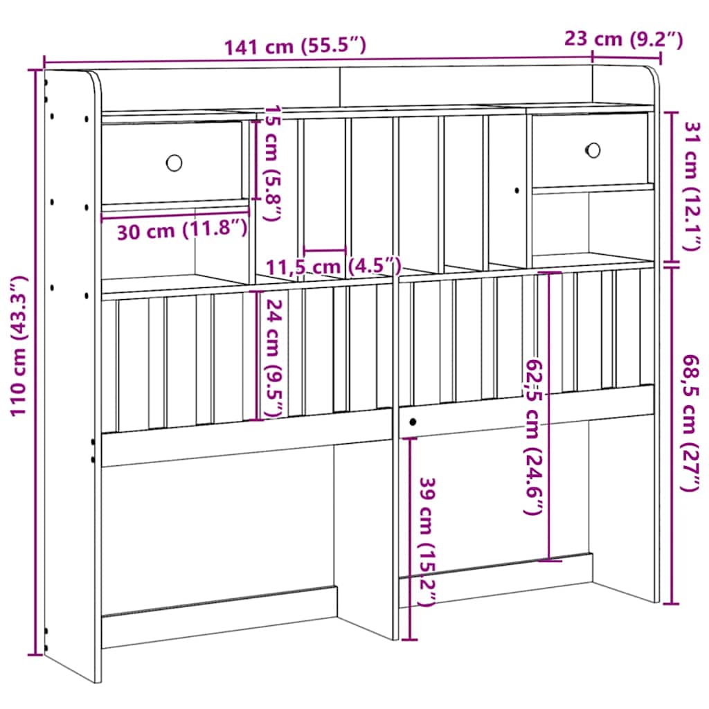 vidaXL Kopfteil mit Stauraum Wachsbraun 135 cm Massivholz Kiefer