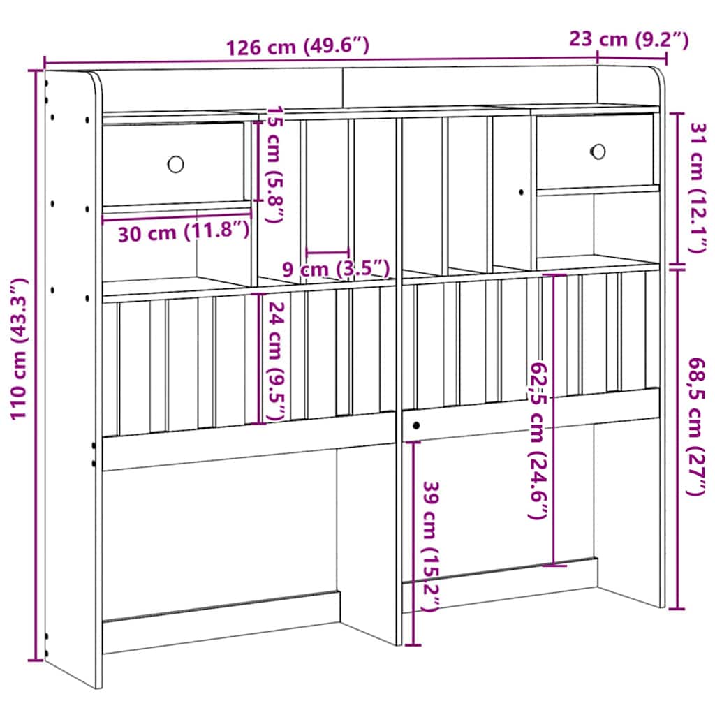 vidaXL Kopfteil mit Stauraum Wachsbraun 120 cm Massivholz Kiefer