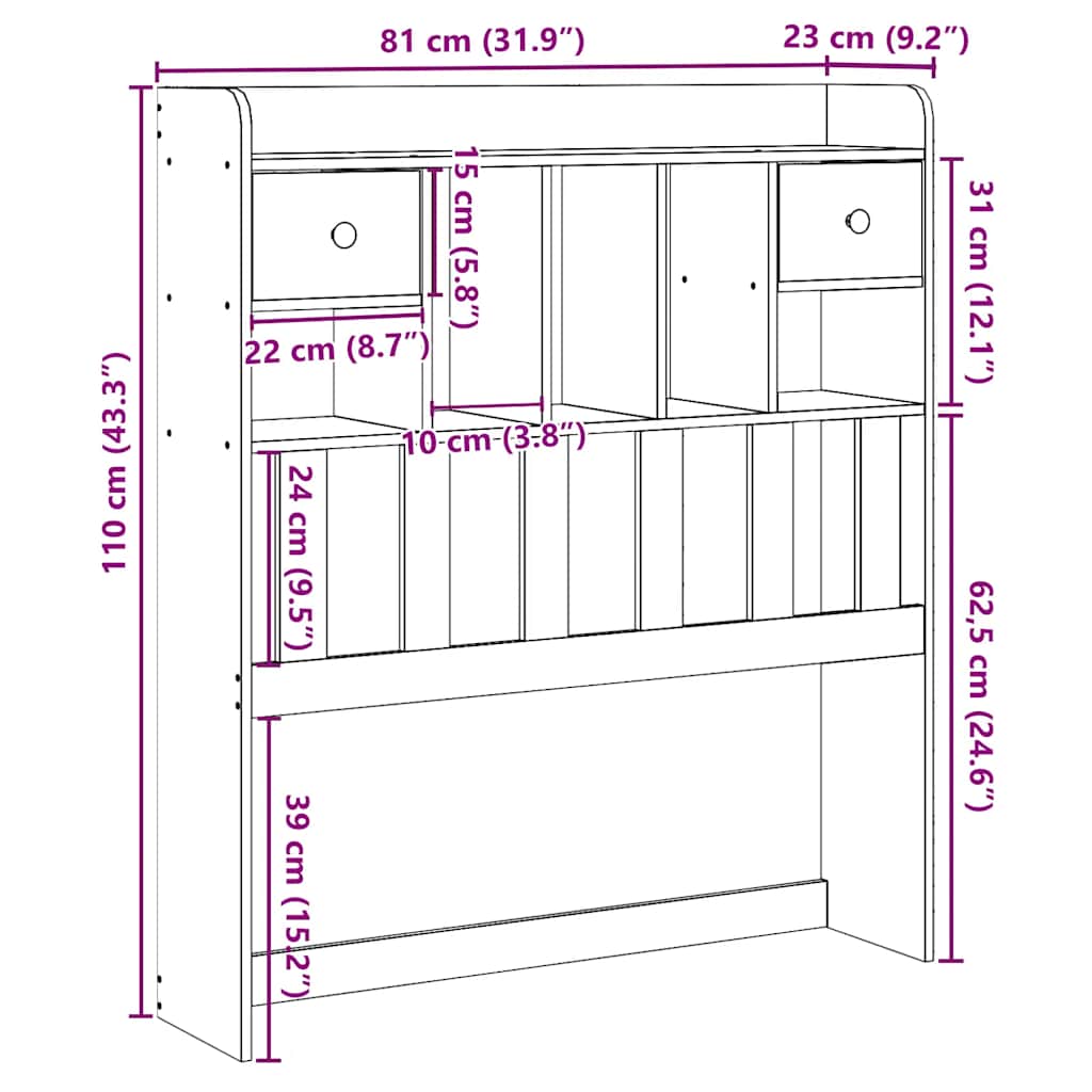 vidaXL Kopfteil mit Stauraum Weiß 75 cm Massivholz Kiefer