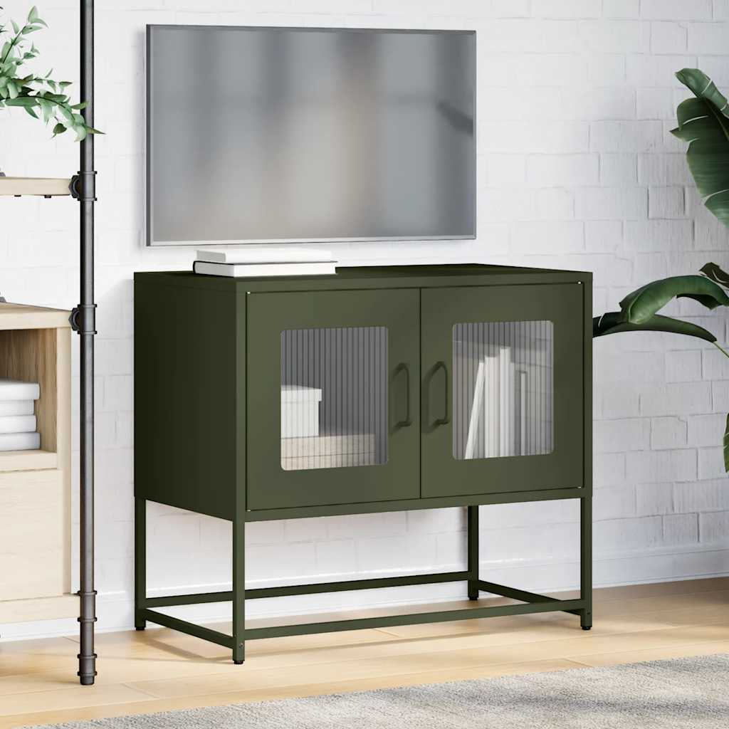 vidaXL Meuble TV vert olive 68x39x60,5 cm Acier laminé à froid
