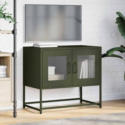 vidaXL Meuble TV vert olive 68x39x60,5 cm Acier laminé à froid