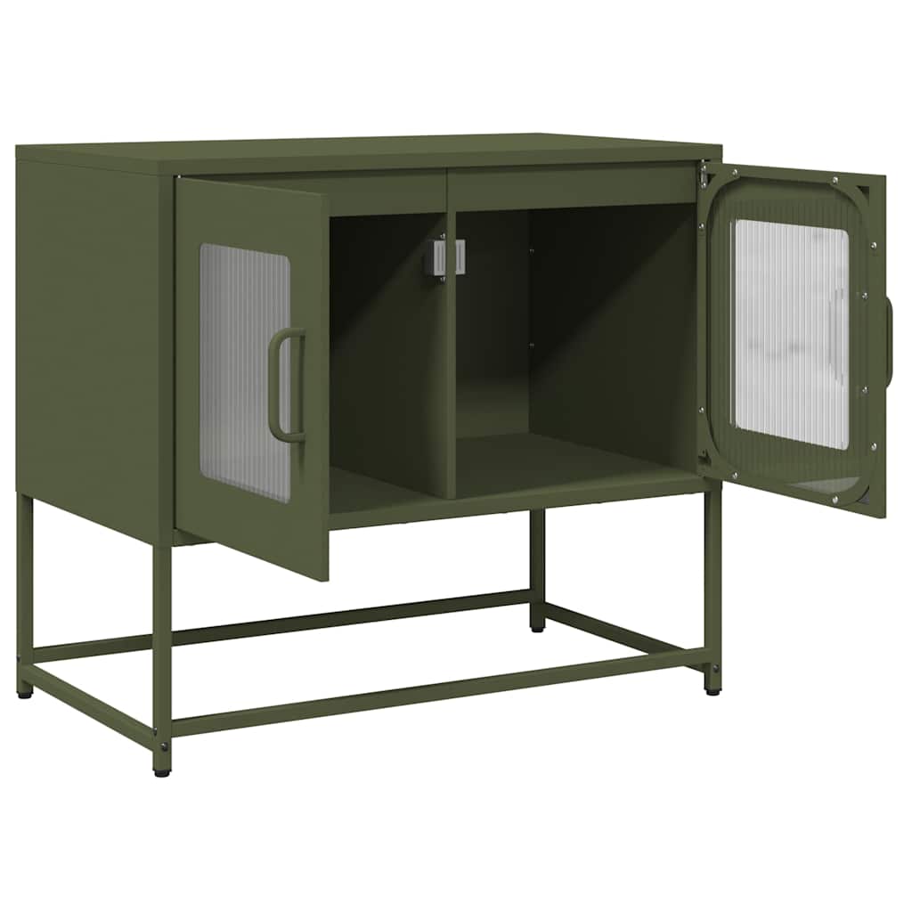 vidaXL Meuble TV vert olive 68x39x60,5 cm Acier laminé à froid