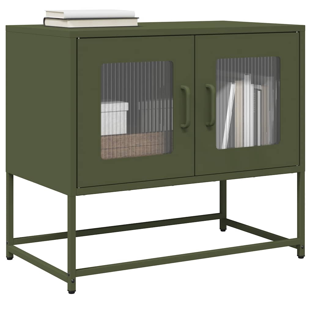 vidaXL Meuble TV vert olive 68x39x60,5 cm Acier laminé à froid