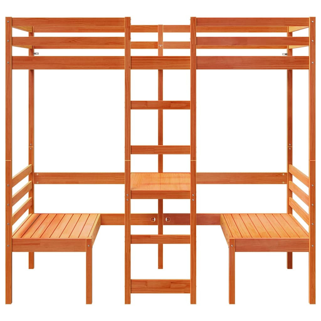 Hochbett mit Schreibtisch & Stühlen Braun 80x200 cm Kiefernholz