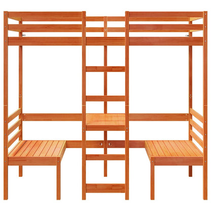 Hochbett mit Schreibtisch & Stühlen Braun 80x200 cm Kiefernholz