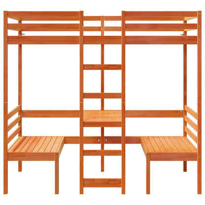 Hochbett mit Schreibtisch & Stühlen Braun 90x190 cm Kiefernholz