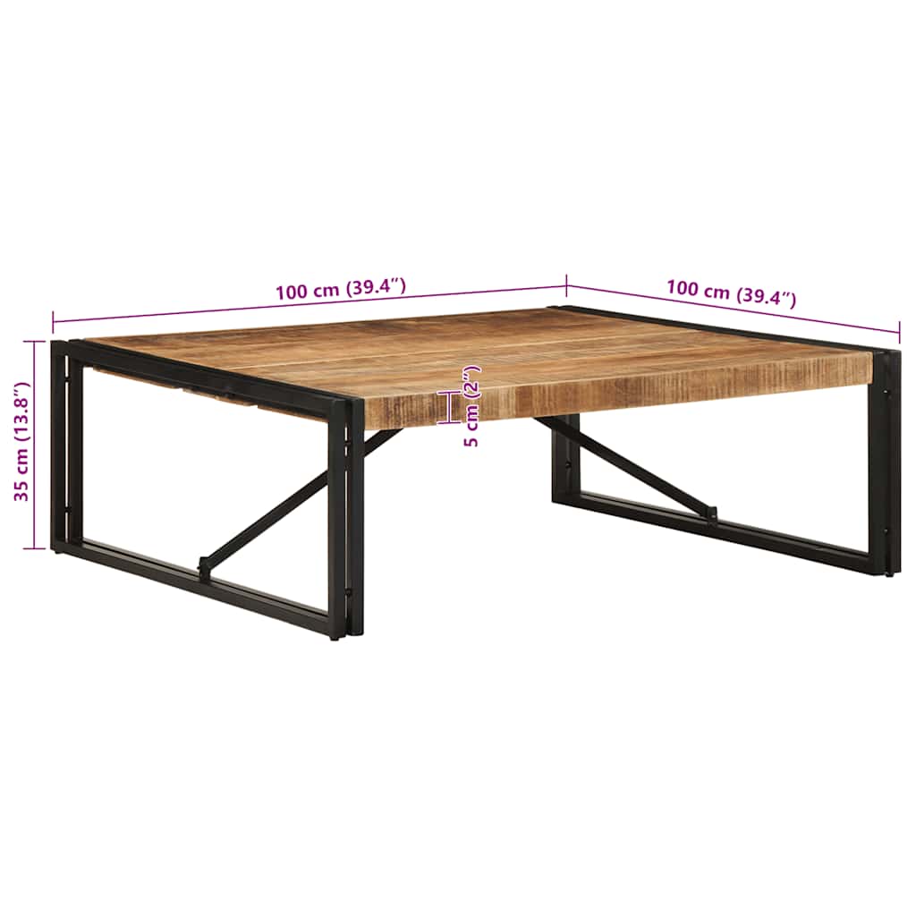 vidaXL Couchtisch 100x100x35 cm Raues Massivholz Mango