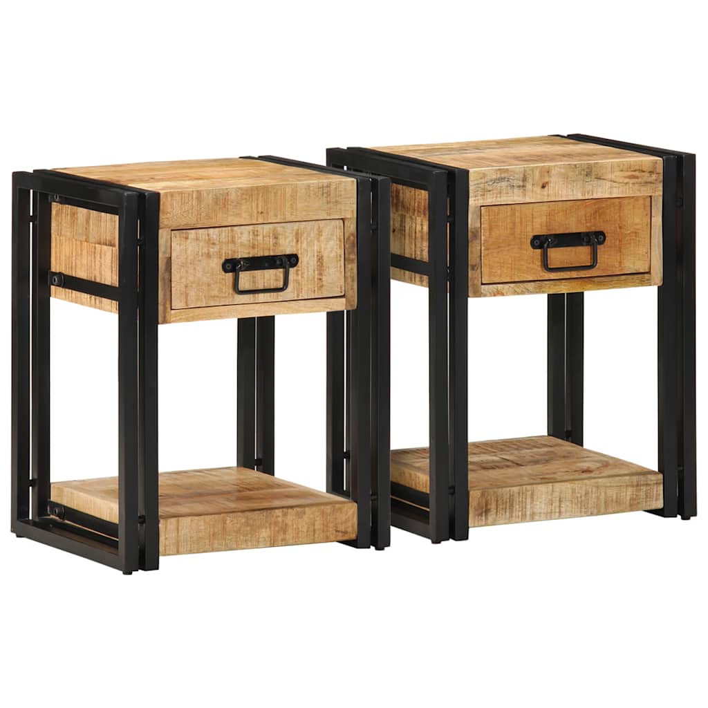 vidaXL Nachttische 2 Stk. 40x35x50 cm Raues Massivholz Mango