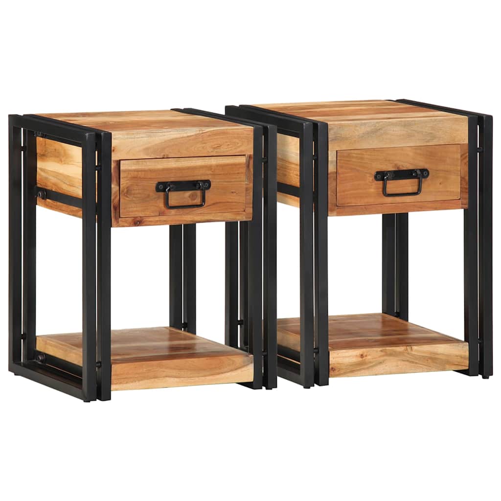 vidaXL Nachttisch 2 pcs Braun 40 x 35 x 50 cm Massivholz Akazie