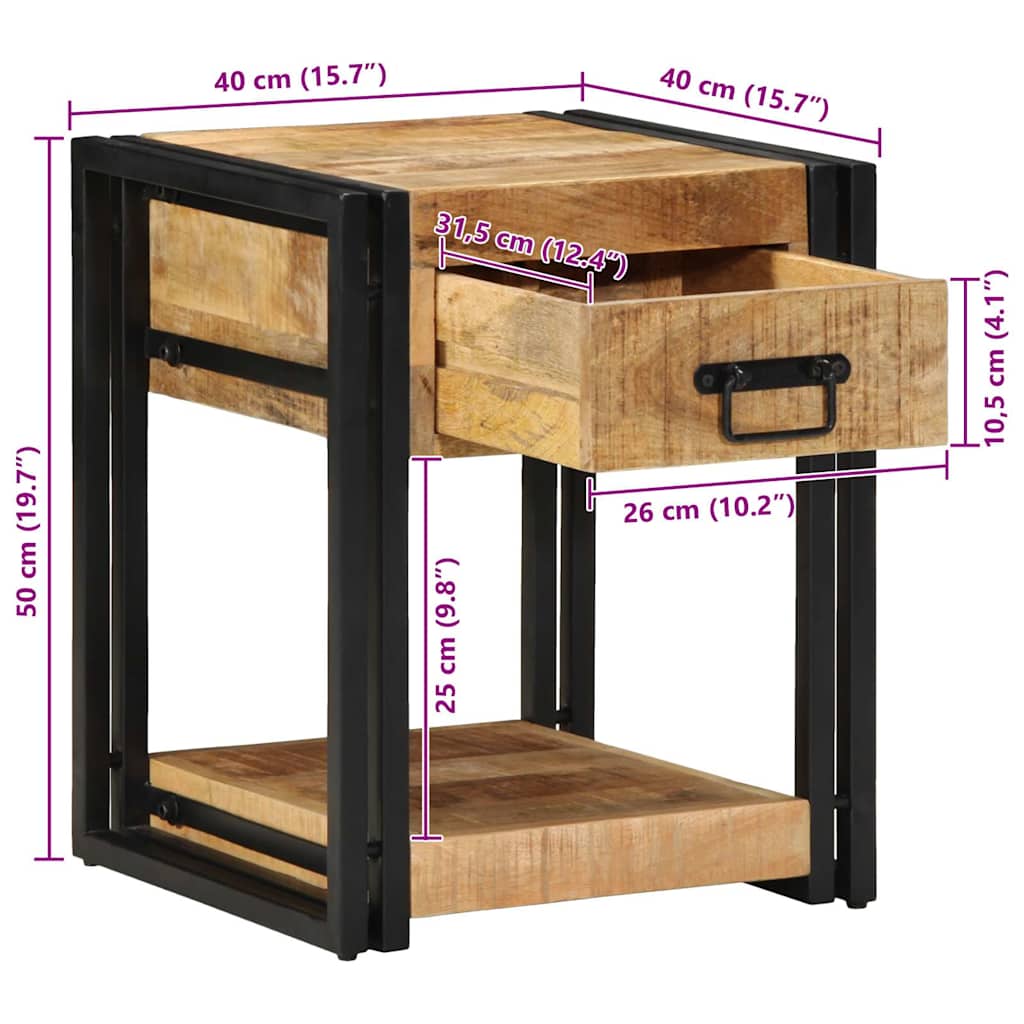 vidaXL Nachttisch 40x40x50 cm Raues Mango-Massivholz