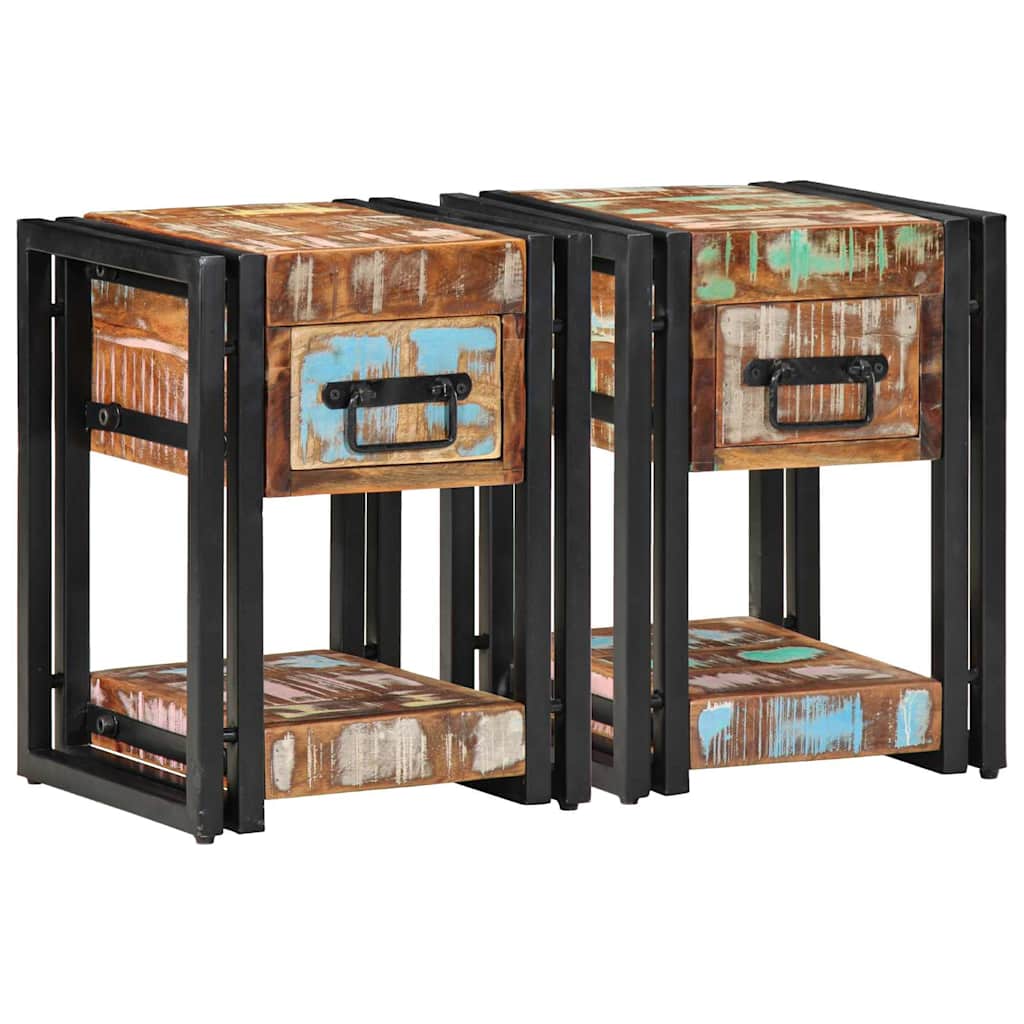 vidaXL Nachttisch 2 pcs Mehrfarbig 30 x 30 x 40 cm Massives Altholz