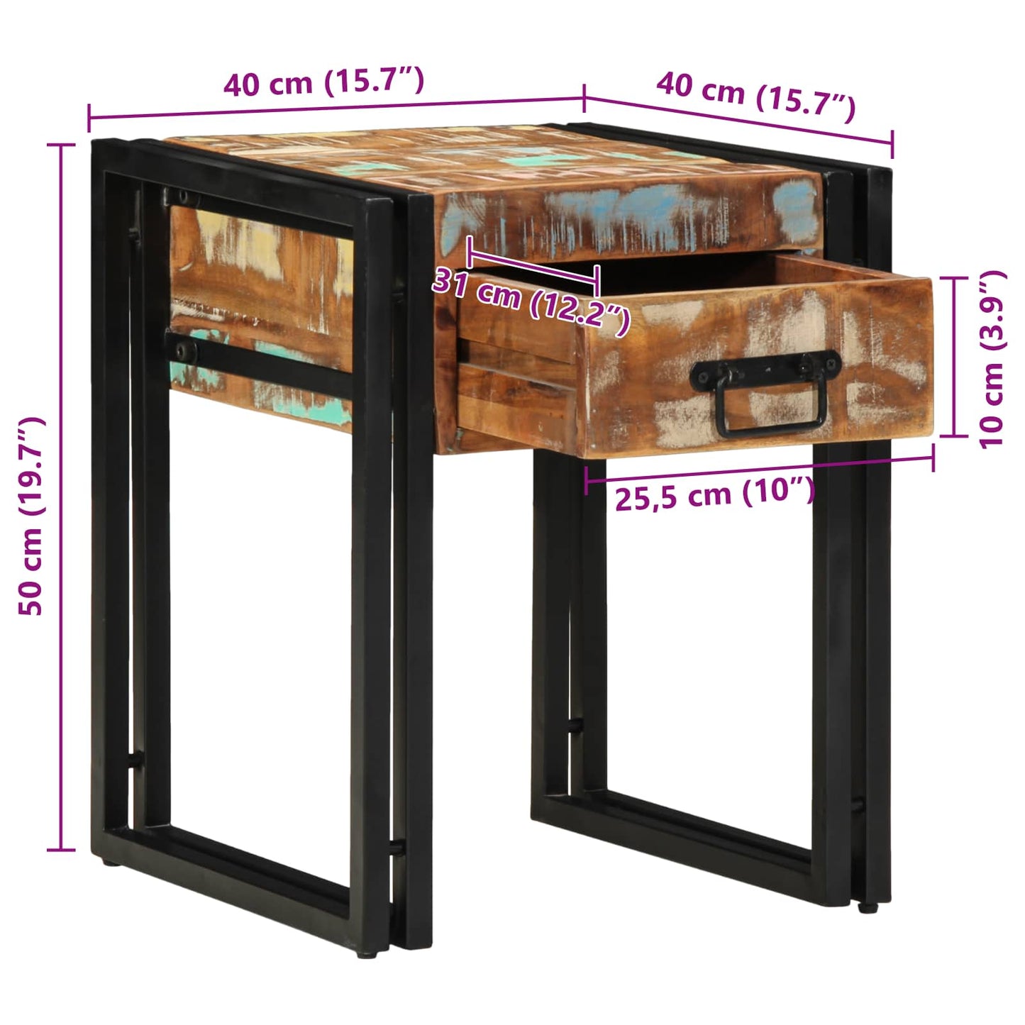 vidaXL Table d'appoint 40 x 40 x 50 cm Bois massif recyclé
