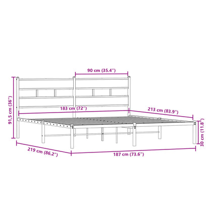 Metallbett ohne Matratze Räuchereiche 183x213 cm