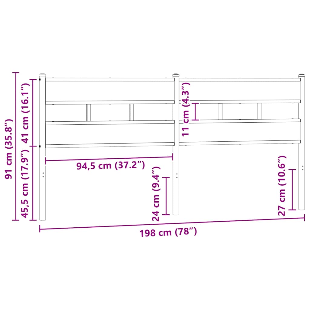 vidaXL Kopfteil Räuchereiche 193 cm Eisen und Holzwerkstoff