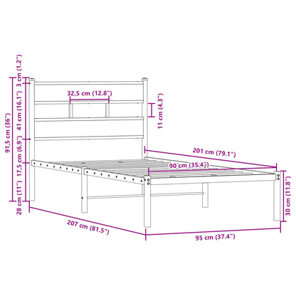 Bettgestell ohne Matratze mit Kopfteil Braun Eiche 90x200 cm