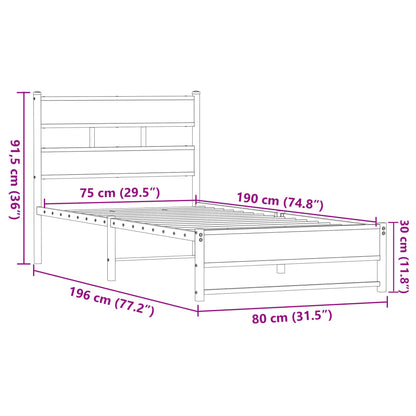 Metallbett ohne Matratze Eichen-Optik 75x190 cm