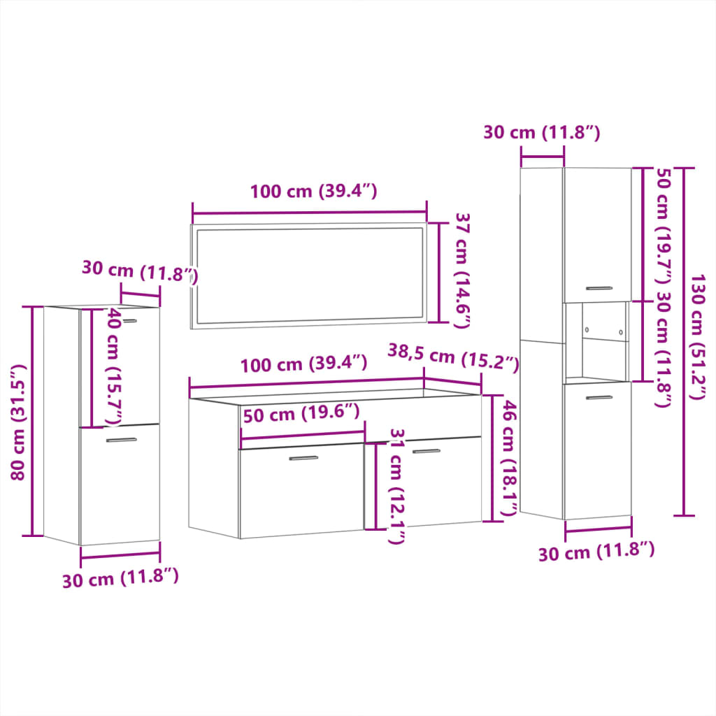 vidaXL Ensemble de meubles de salle de bain 4 pcs Blanc Bois d'ingénierie