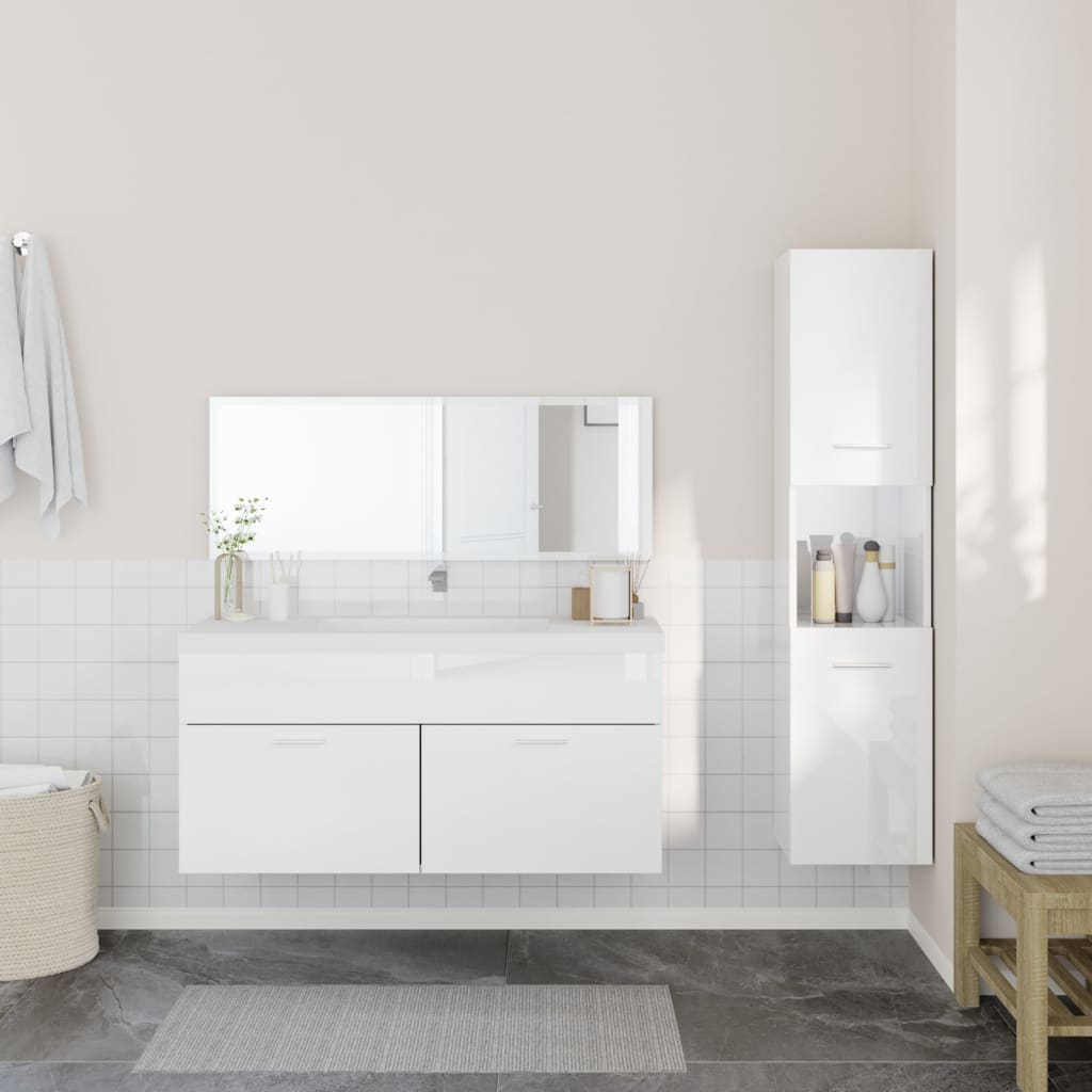 vidaXL Ensemble de 3 meubles de salle de bain blanc brillant en bois d'ingénierie