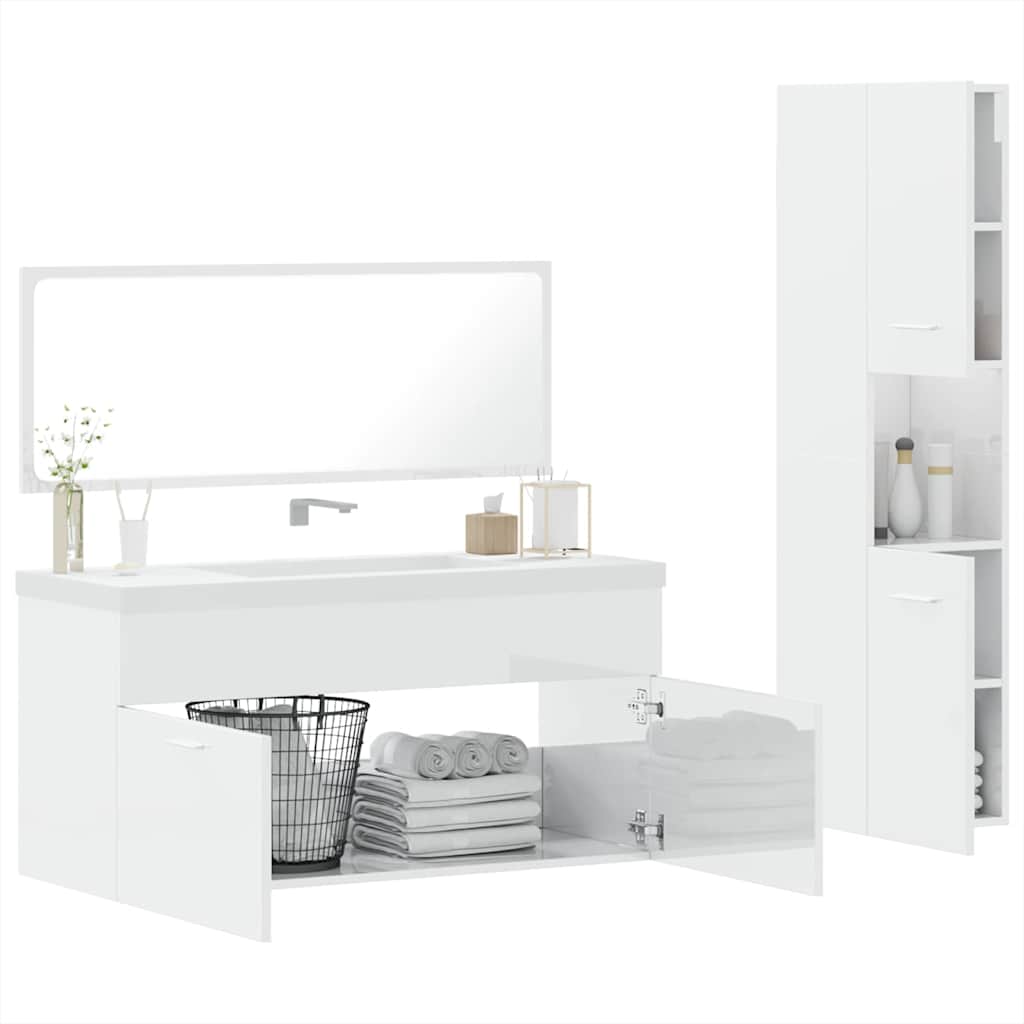 vidaXL Ensemble de 3 meubles de salle de bain blanc brillant en bois d'ingénierie