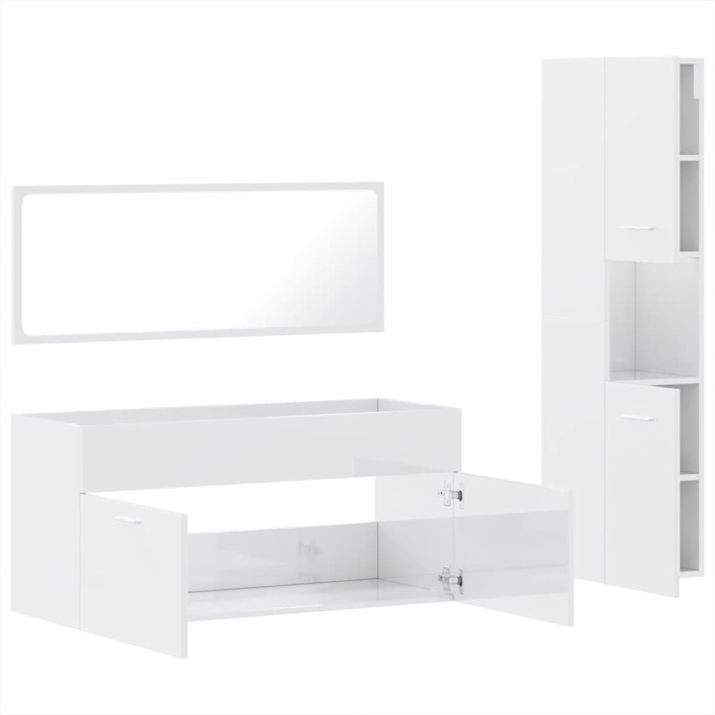 vidaXL Ensemble de 3 meubles de salle de bain blanc brillant en bois d'ingénierie