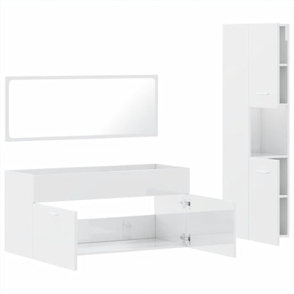 vidaXL Ensemble de 3 meubles de salle de bain blanc brillant en bois d'ingénierie