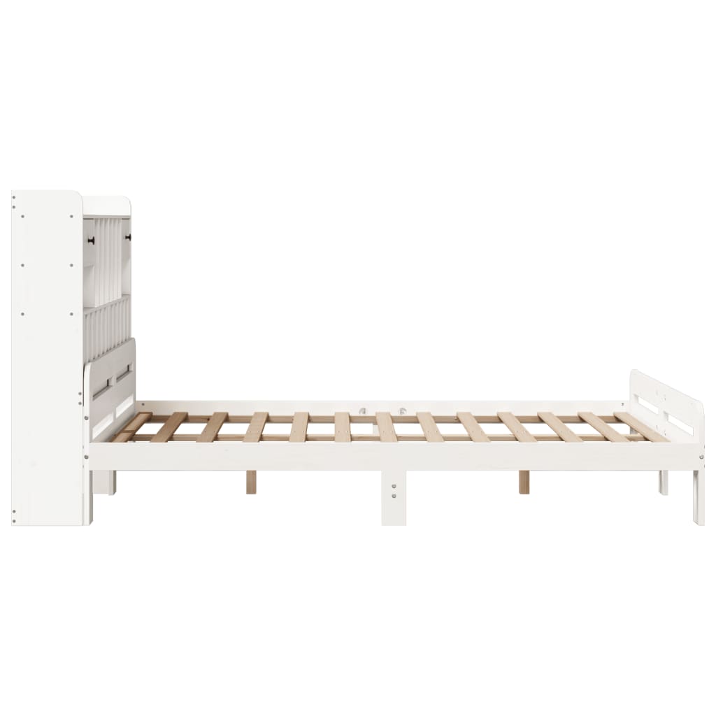 vidaXL Massivholzbett mit Regal ohne Matratze Weiß 160x200 cm Kiefer