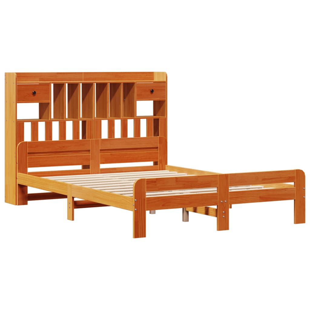 vidaXL Massivholzbett mit Regal ohne Matratze Wachsbraun 140x200 cm