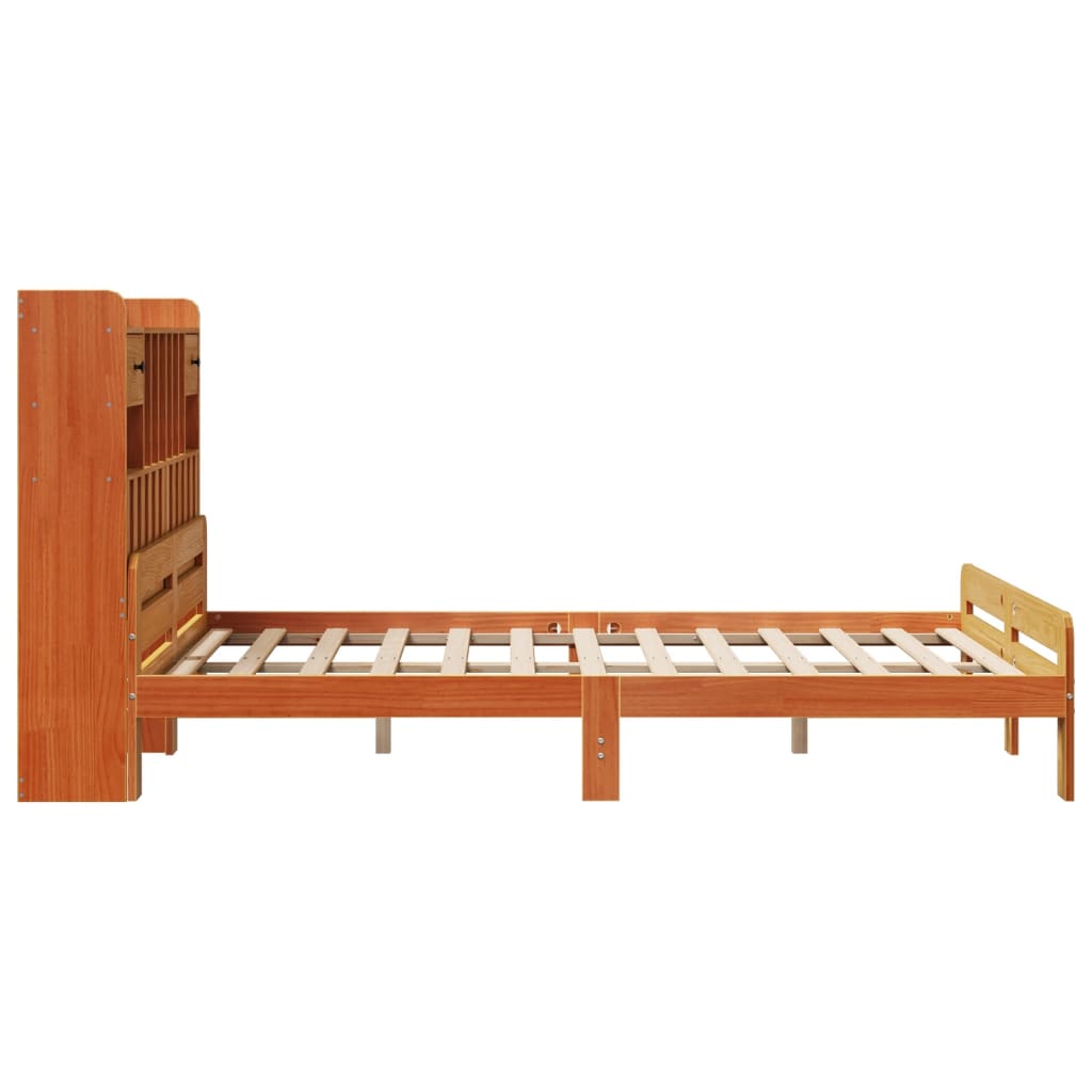 vidaXL Massivholzbett mit Regal ohne Matratze Wachsbraun 140x200 cm
