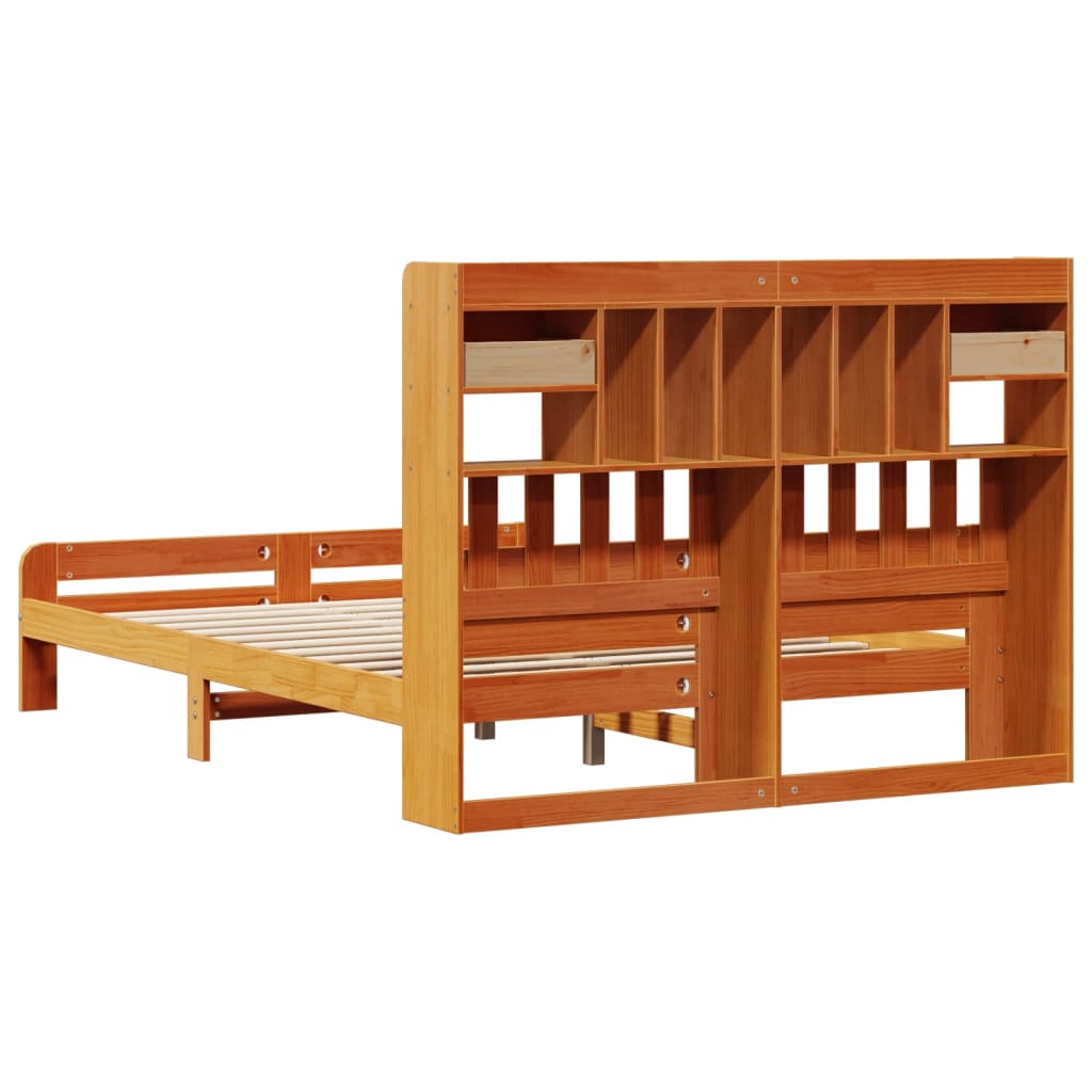 vidaXL Massivholzbett mit Regal ohne Matratze Wachsbraun 140x200 cm
