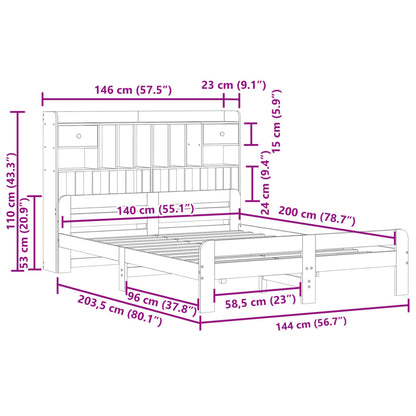 vidaXL Massivholzbett mit Regal ohne Matratze Wachsbraun 140x200 cm