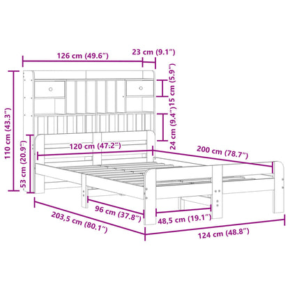 vidaXL Lit en bois massif avec étagère sans matelas Marron ciré 120x200 cm