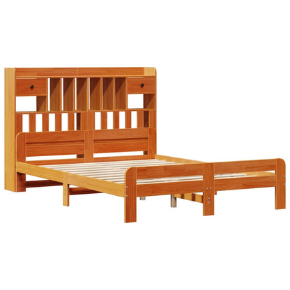vidaXL Massivholzbett mit Regal ohne Matratze Wachsbraun 140x190 cm