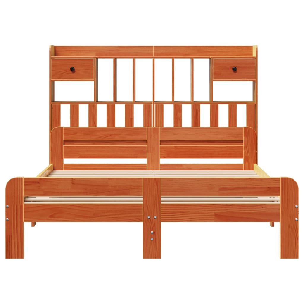 vidaXL Massivholzbett mit Regal ohne Matratze Wachsbraun 140x190 cm